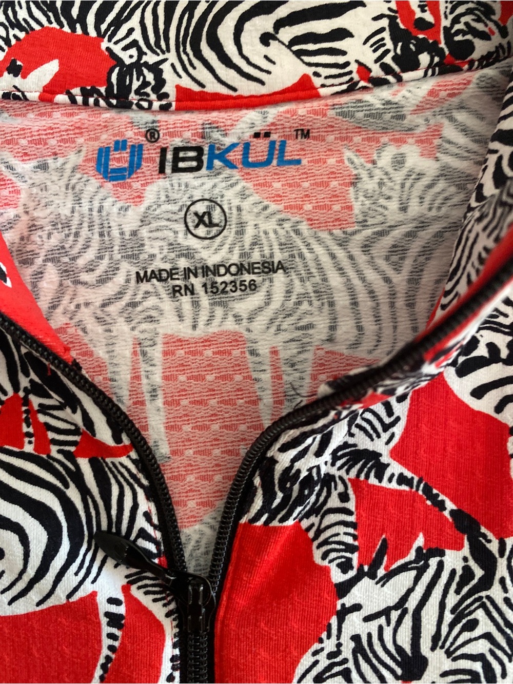 IBKUL Red Zebra Print Long Sleeve Polo - Picture 3 of 4